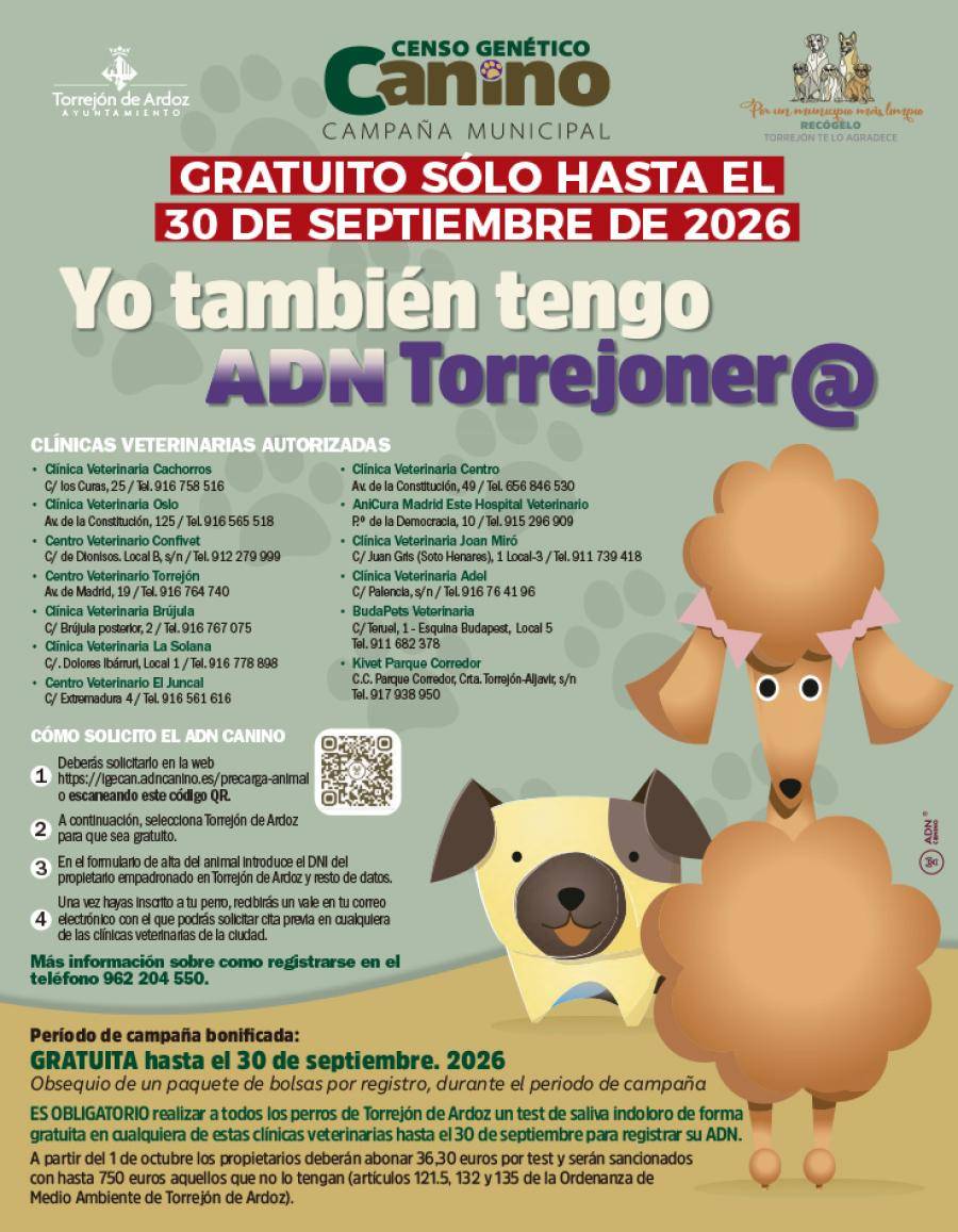 Torrejón de Ardoz implanta el ADN canino gratuito hasta septiembre de 2026