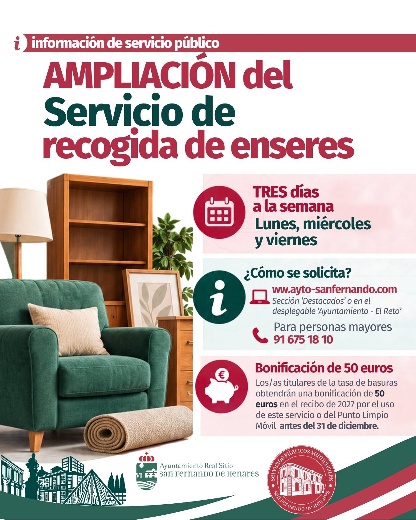 San Fernando de Henares instala doce contenedores de ropa y aceite usado y amplía la recogida de enseres