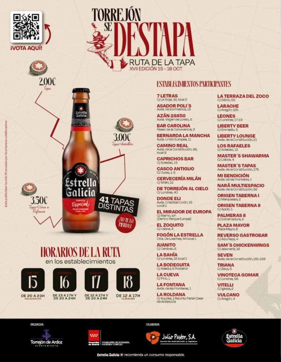 Torrejón de Ardoz celebra la Ruta de la Tapa con 40 establecimientos hasta el 18 de octubre