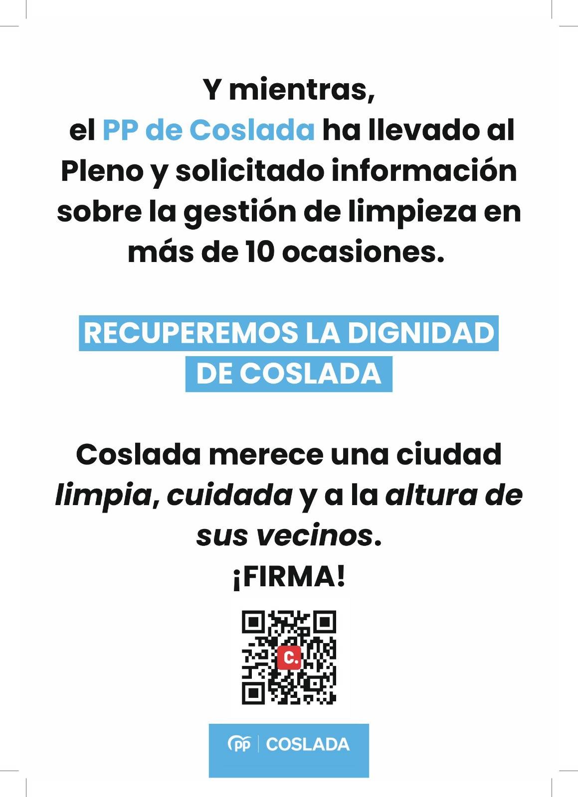El PP de Coslada impulsa firmas para exigir una limpieza y mantenimiento dignos