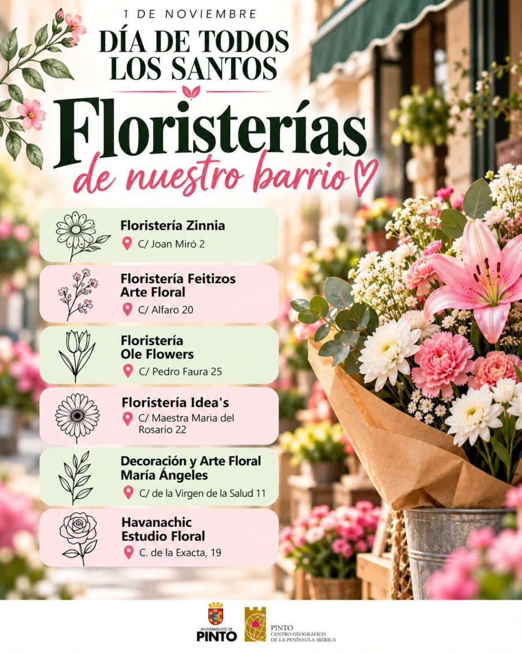 Pinto impulsa la compra de ofrendas florales en las floristerías locales por Todos los Santos - imagen 1