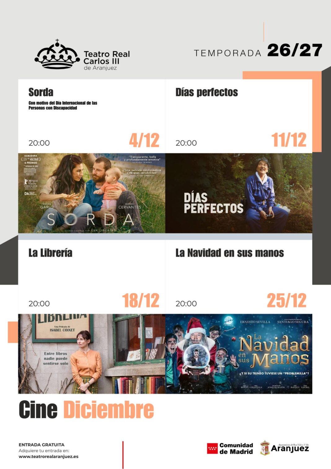 Aranjuez: el Teatro Real Carlos III estrena cine gratuito los viernes desde el 6 de noviembre - imagen 1